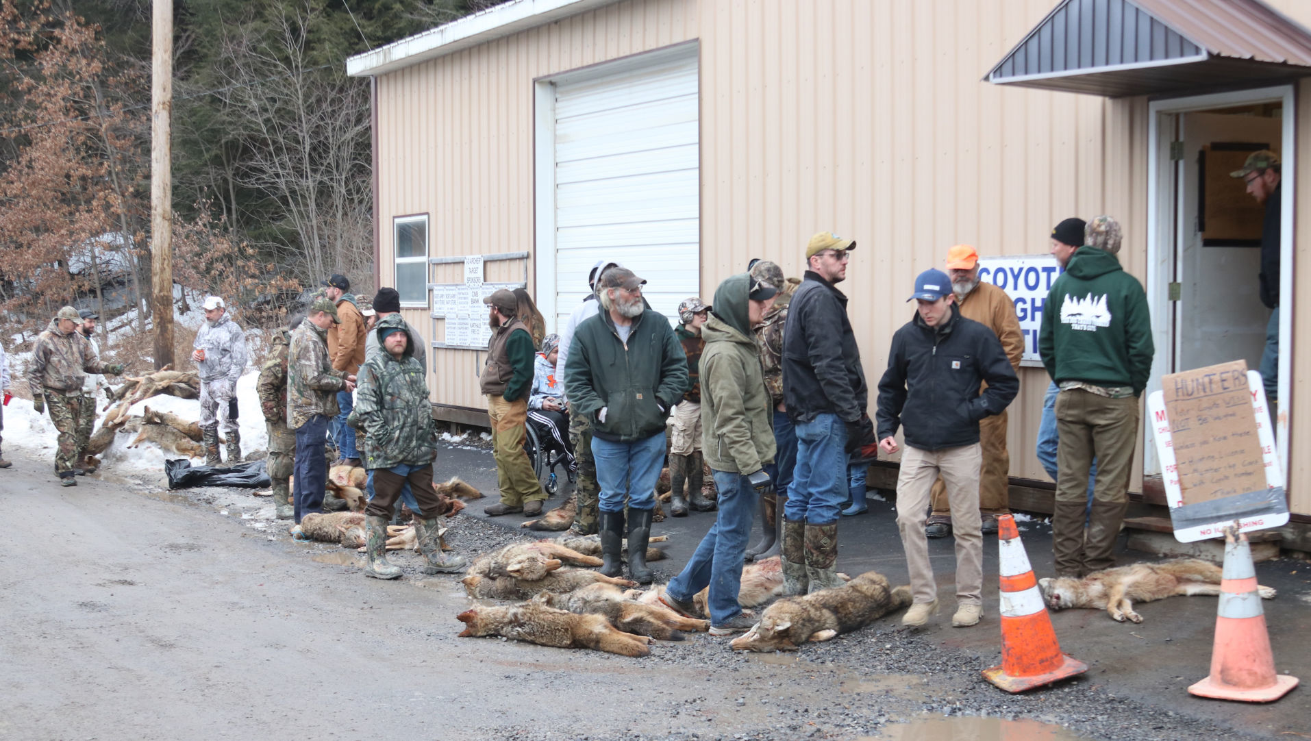 Successful hunters wait in line